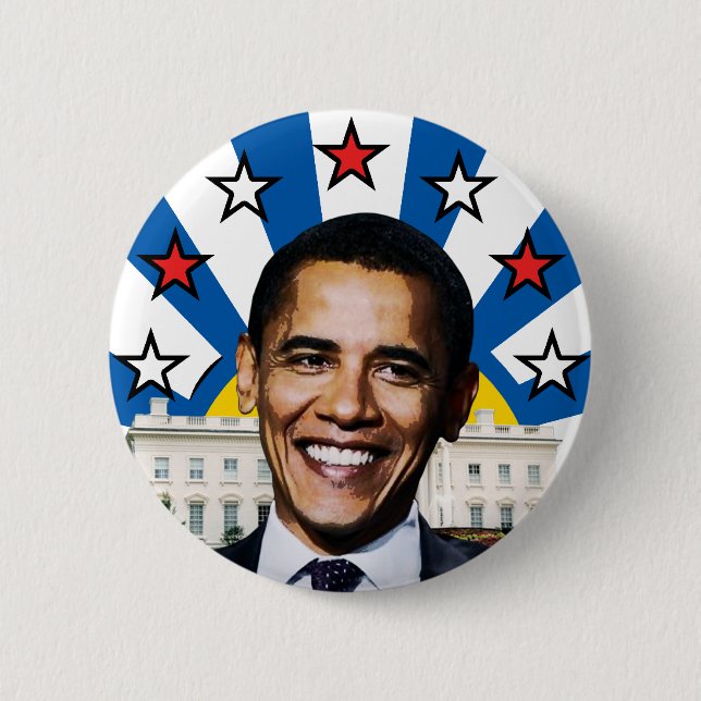 Obama Sterne und Streifen Sonnenaufgang Knopf Button (Vorderseite)