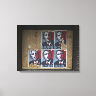 Obama unterschreibt in ein zugenageltes Fenster ei Leinwanddruck