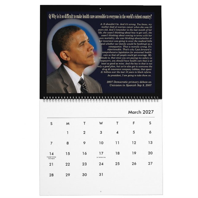 Obama Zitate 2016 Kalender (Mär 2027)