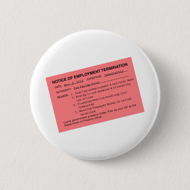 Obamas Kündigungsschreiben Button (Vorderseite)