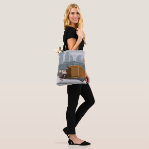 Obdachloser Mann mit Hilferuf-Schild Stadtarmut Tasche