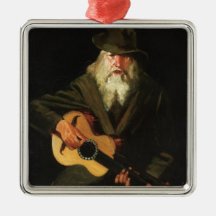 Obdachloser Musiker (Alter Gitarrist) (Retro) Ornament Aus Metall