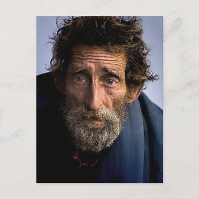 Obdachloser und hilfloser Bartloser Postkarte (Vorderseite)