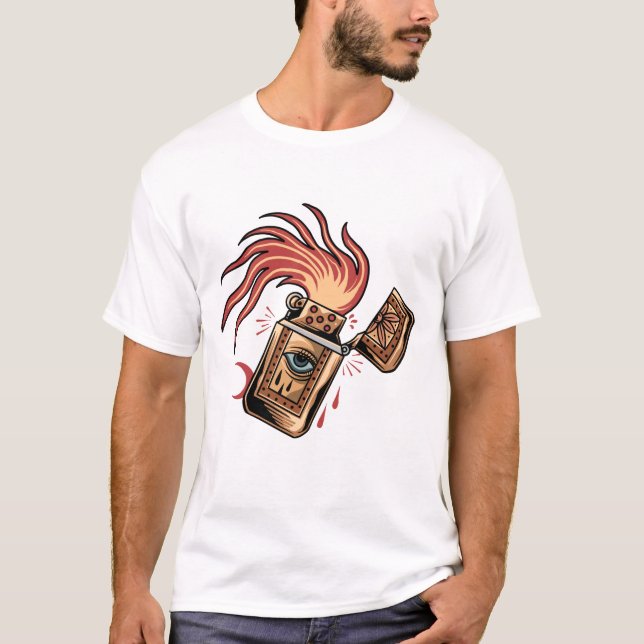 Oben hellere Tätowierillustrierung gedreht T-Shirt (Vorderseite)