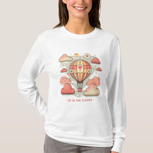Oben in den Wolken - Heißluftballon-Design T-Shirt (Vorderseite)