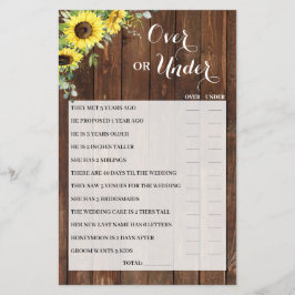 Oben oder unter Sonnenblumen Brautparty-Spielkarte Flyer