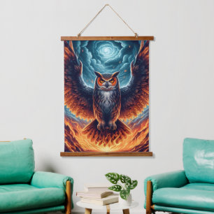 Oben und unten - Wise Owl Art Wandteppich Mit Holzrahmen