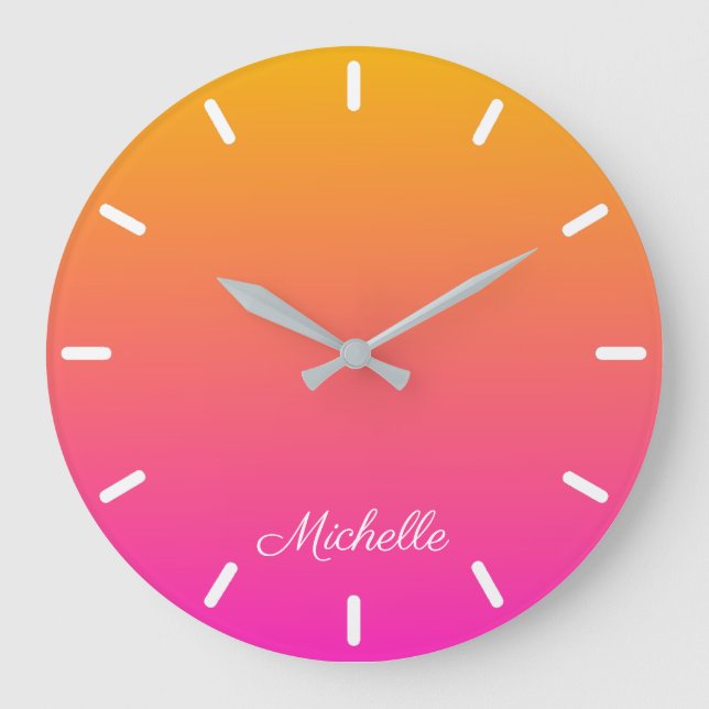 Ober-gelb und rosa Gradienten Große Wanduhr (Vorderseite)