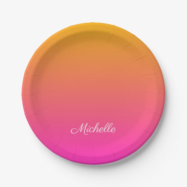 Ober-gelb und rosa Gradienten Pappteller (Vorderseite)