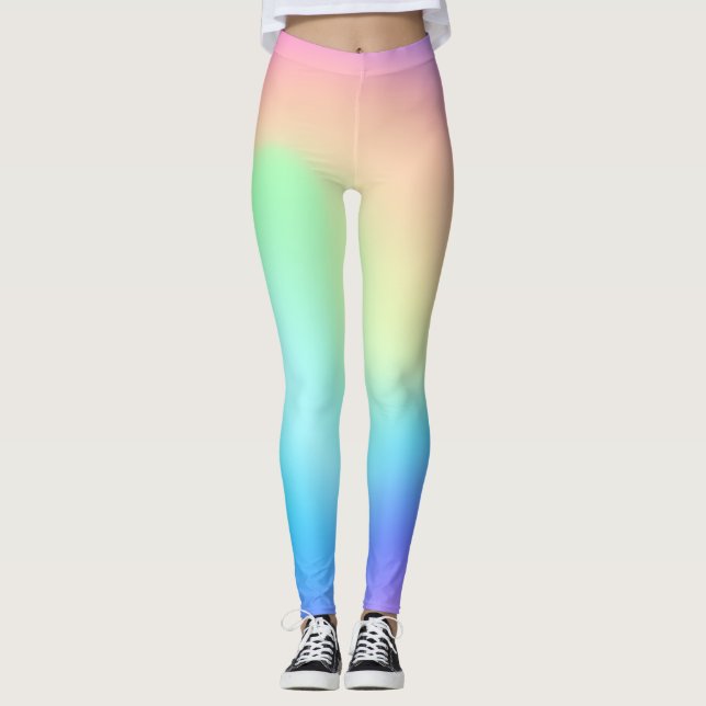 Ober Regenbogen-Steigung holografisch Vaporwave Leggings (Vorderseite)