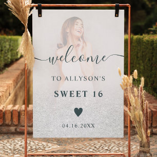 Ober weißer Glitzer Foto Sweet 16 willkommen Poster