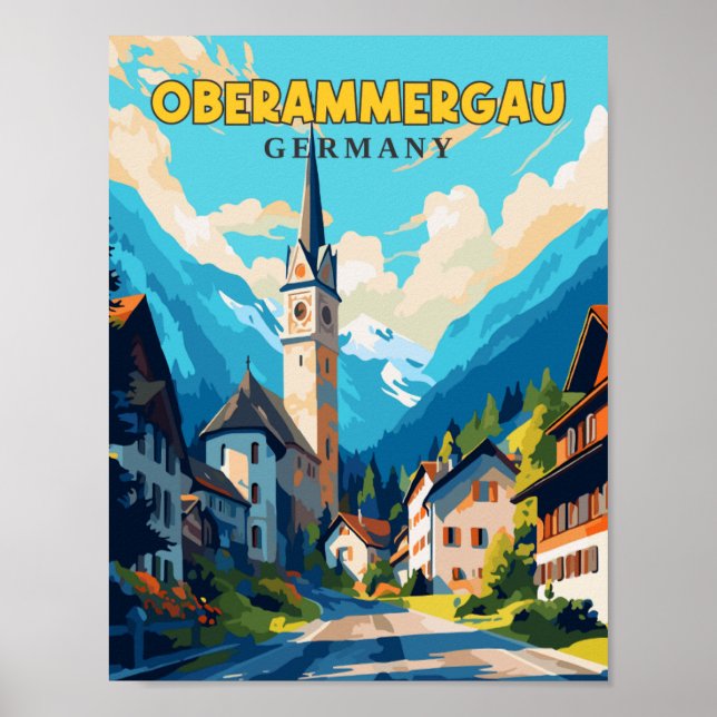 Oberammergau Deutschland Vintage Reise Illustratio Poster (Vorne)