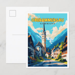 Oberammergau Deutschland Vintage Reise Illustratio Postkarte