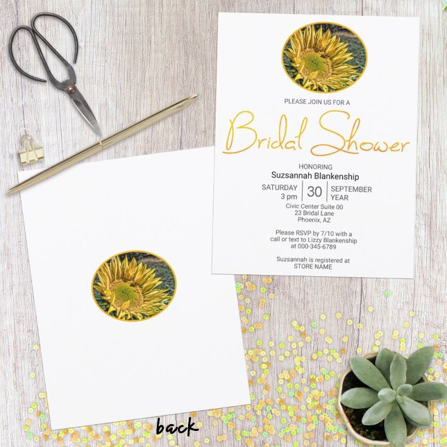 Obere Grenze Sonnenblume Oval Foto Brautparty Einladung (double sided invitation design)