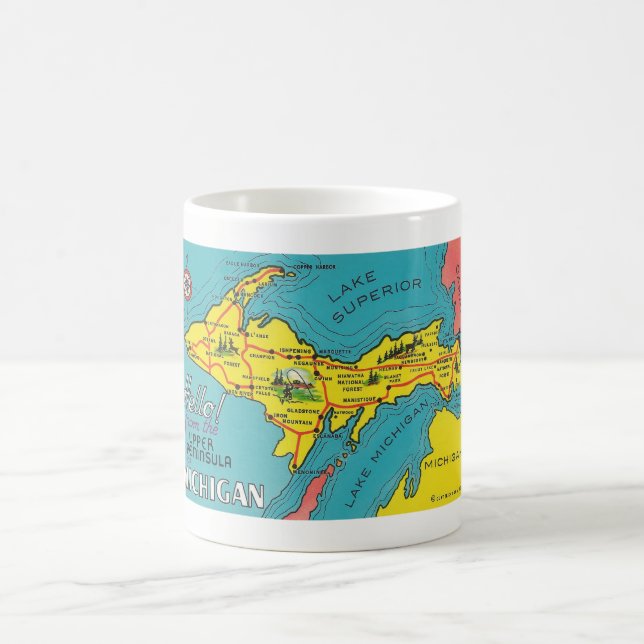 Obere Halbinsel Michigan Reisen Vintag Kaffeetasse (Mittel)