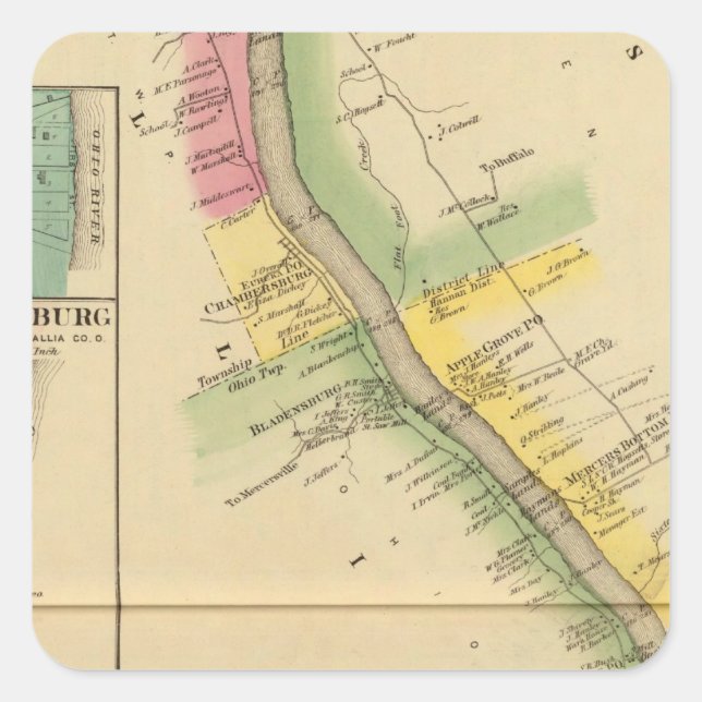 Oberer Ohio Fluss und Tal 7 Quadratischer Aufkleber (Vorderseite)