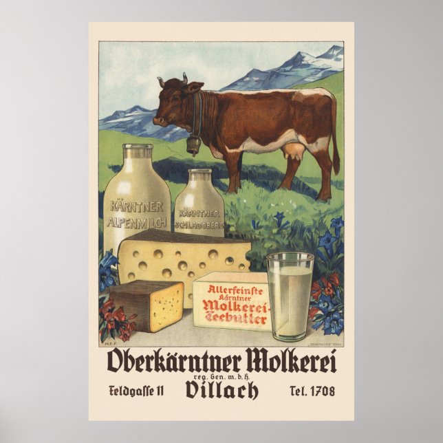 Oberkärntner Molkerei Austria Vintage Poster 1930 (Vorne)