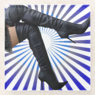 Oberschenkelhochstiefel - Blaue Sternexplosion Glasuntersetzer