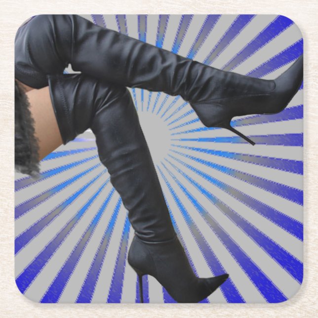 Oberschenkelhochstiefel - Blaue Sternexplosion Rechteckiger Pappuntersetzer (Vorderseite)
