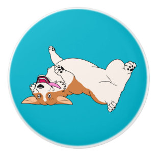 Oberseite-unten lachender Corgi-Cartoon Keramikknauf