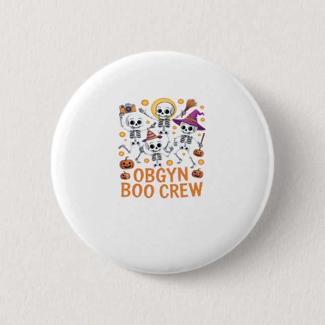 OBGYN Boo Crew Nurse Skeleton Dancing Halloween Sp Button (Vorderseite)