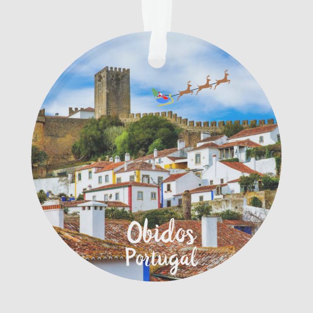 Obidos, Portugal Panorama Weihnachtsschmuck Ornament (Rückseite)