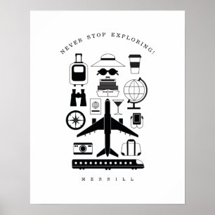 Objets de voyage modernes en noir et blanc Poster 