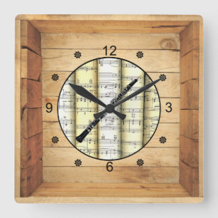 Oboe ~ 3 Dimensionen ~ Folk Art Box ~ Quadratische Wanduhr