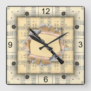 Oboe ~ Break Through ~ Strange Sheet Music ~ Quadratische Wanduhr
