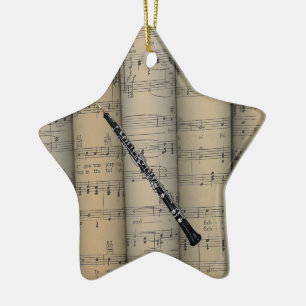 Oboe ~ Gerollter Notenblatt Hintergrund ~ Musikali Keramik Ornament