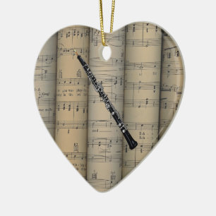 Oboe ~ Gerollter Notenblatt-Hintergrund ~ Musikali Keramikornament