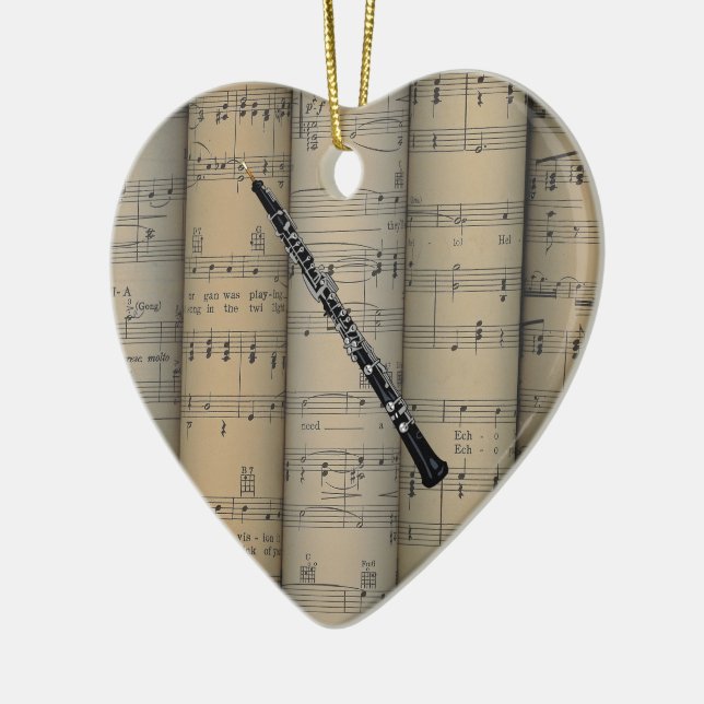 Oboe ~ gerolltes Notenen-Hintergrund ~ Musical Keramikornament (Links)