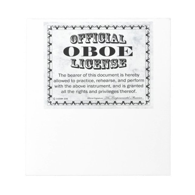 Oboe-Lizenz Notizblock (Vorderseite)