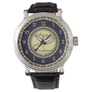 Oboe ~ Musikalische Scroll ~ Gold/Navy Blue ~ Armbanduhr