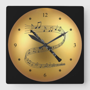 Oboe ~ musikalisches Rolle ~ Golden Quadratische Wanduhr