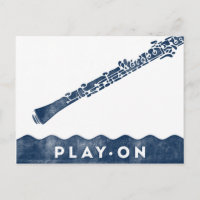 Oboe Postcard - Vintag Retro Navy Blue White