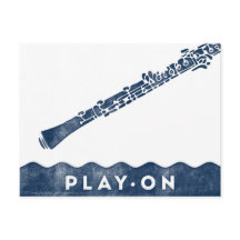 Oboe Postcard - Vintag Retro Navy Blue White