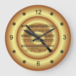~ Oboe ~ Sheet Music ~ Gold Background ~  Große Wanduhr