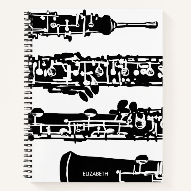 Oboe Spiral Notebook in Schwarz und Weiß Notizbuch (Vorderseite)