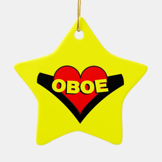 Oboe über Herz Keramik Ornament (Vorne)