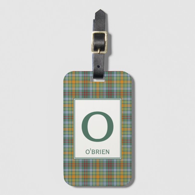 O'Brien Tartan Green Kariertes Muster Gepäckanhänger (Vorderseite Vertikal)