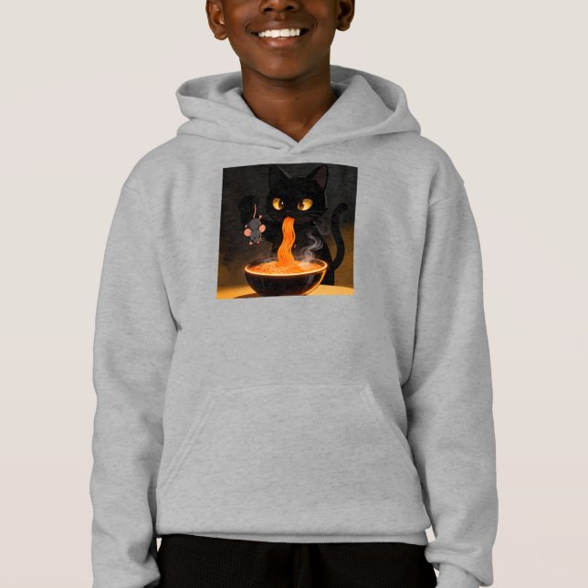 Obsidian Cat & Daring Mouse – Midnight Ramen Feast Hoodie (Vorderseite)