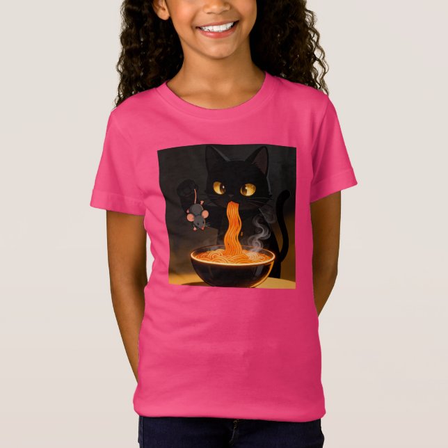 Obsidian Cat & Daring Mouse – Midnight Ramen Feast T-Shirt (Vorderseite)