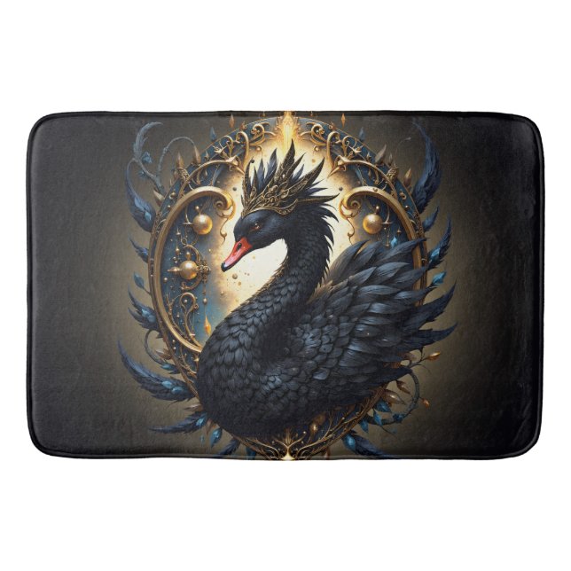 Obsidian-Schwan der stillen Gnade – Dark Fantasy Badematte (Vorderseite)