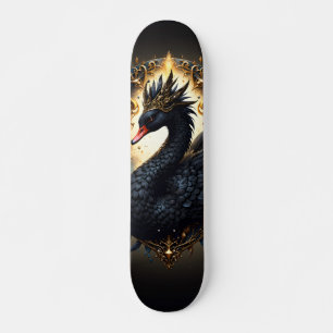Obsidian-Schwan der stillen Gnade – Dark Fantasy Skateboard