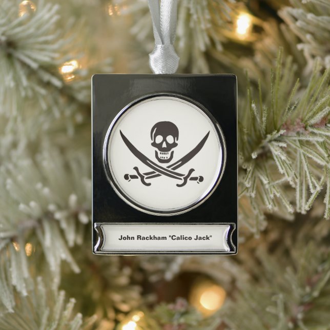 Obsidian Skull Schwerter Pirate Flag Calico Jack Banner-Ornament Silber (Baum)