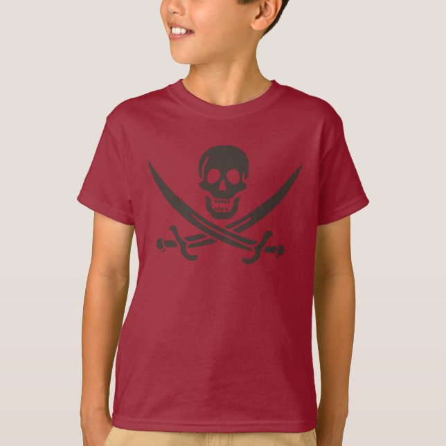 Obsidian Skull Schwerter Pirate Flag Calico Jack T-Shirt (Vorderseite)
