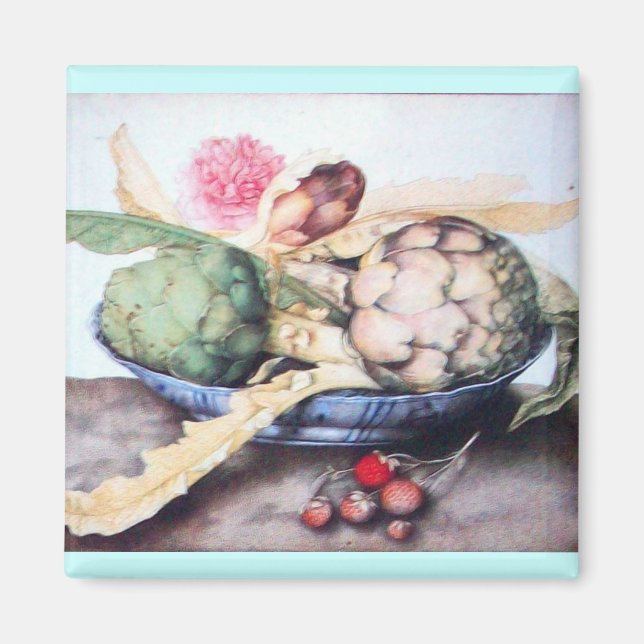 OBST DER SAISON 4- KÜNSTLER, ROSE & STRAWBERRIES MAGNET (Vorne)