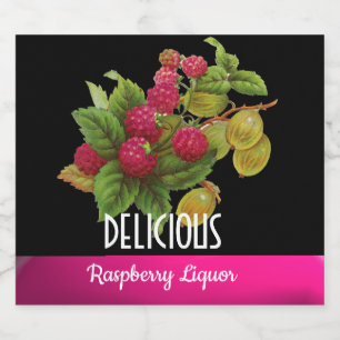 OBST DER SAISON, RASPBERRIES Himbeerlikör Alkoholflaschenetikett