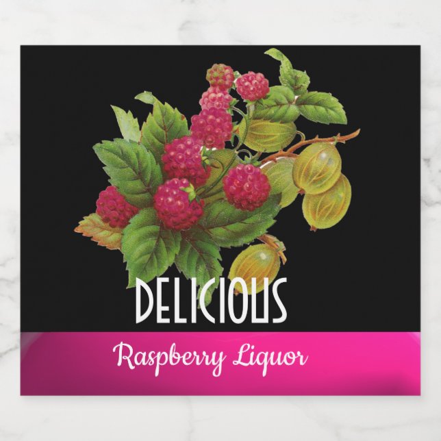 OBST DER SAISON, RASPBERRIES Himbeerlikör Alkoholflaschenetikett (Einzelnes Label)